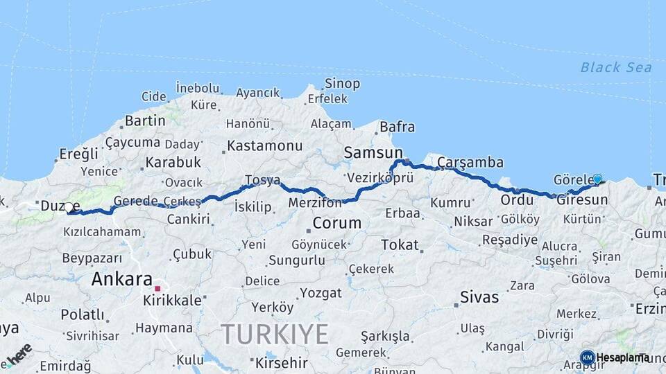 Giresun Görele Bolu Arası Kaç Km - Yol Haritası