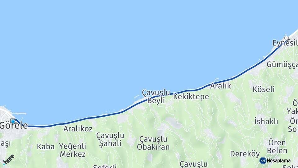 Giresun Görele Eynesil Arası Kaç Km - Yol Haritası