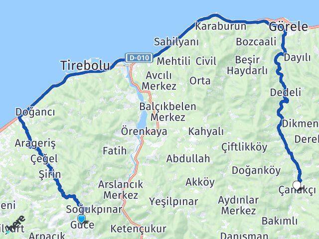 Giresun Güce Çanakçı Arası Kaç Km - Yol Haritası