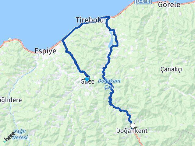 Giresun Güce Doğankent Arası Kaç Km - Yol Haritası