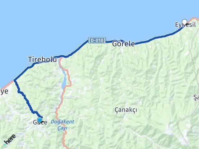 Giresun Güce Eynesil Arası Kaç Km - Yol Haritası