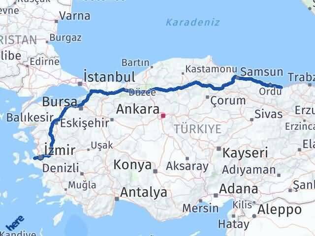 Giresun Güzelbahçe İzmir Arası Kaç Km - Yol Haritası