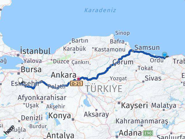Giresun Harmancık Bursa Arası Kaç Km - Yol Haritası
