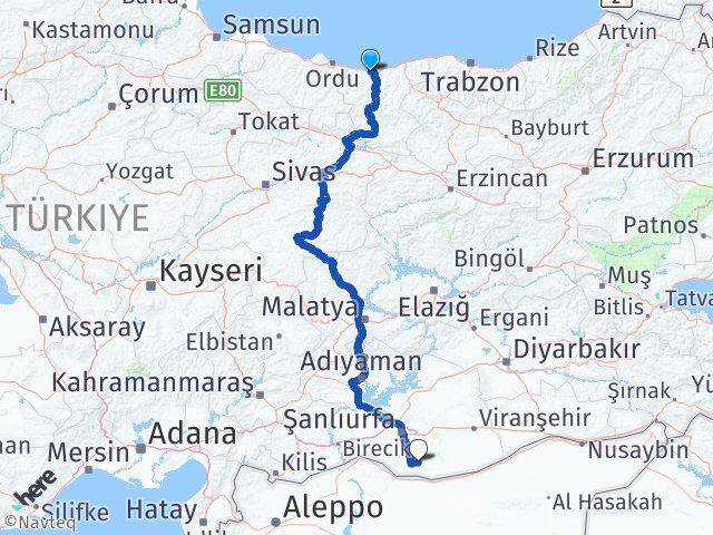 Giresun Harran Şanlıurfa Arası Kaç Km - Yol Haritası