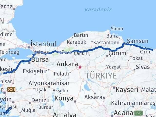 Giresun Havran Balıkesir Arası Kaç Km - Yol Haritası
