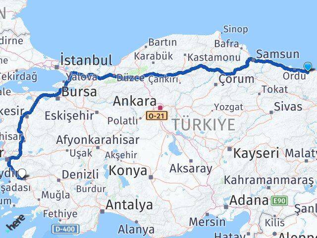 Giresun İncirliova Aydın Arası Kaç Km - Yol Haritası