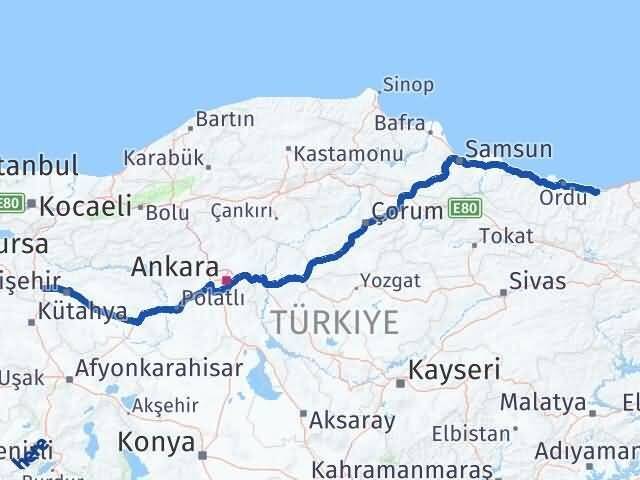 Giresun İnönü Eskişehir Arası Kaç Km - Yol Haritası