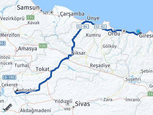 Giresun Kadışehri Yozgat Arası Kaç Km - Yol Haritası