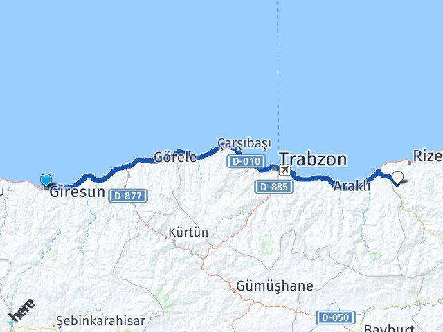 Giresun Kalkandere Rize Arası Kaç Km - Yol Haritası