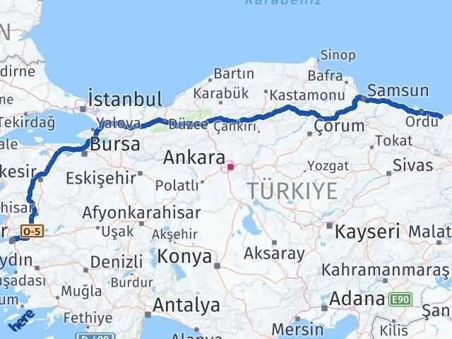 Giresun Karabağlar İzmir Arası Kaç Km - Yol Haritası