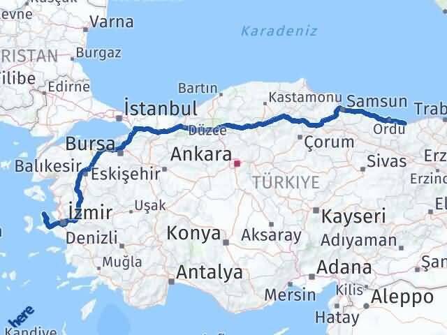 Giresun Karaburun İzmir Arası Kaç Km - Yol Haritası