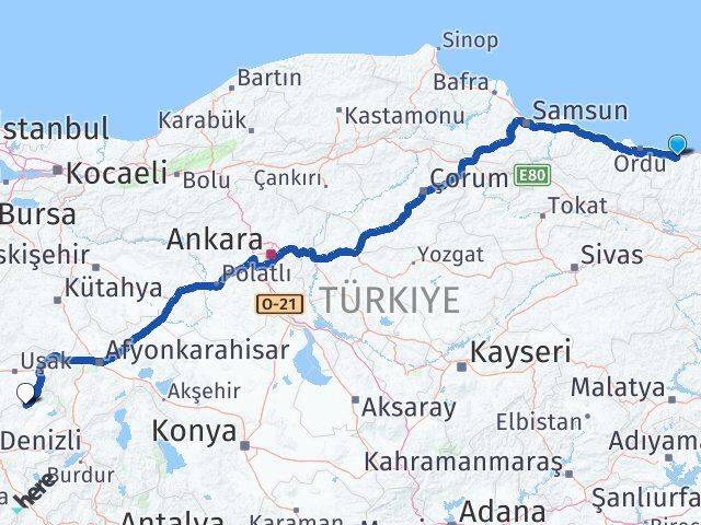Giresun Karahallı Uşak Arası Kaç Km - Yol Haritası