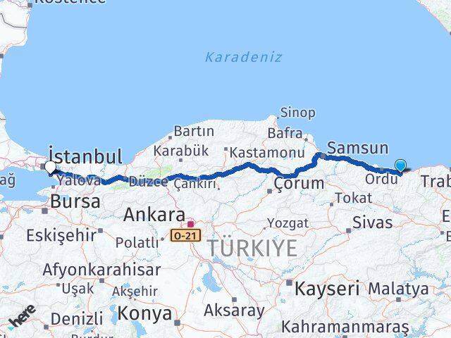 Giresun Kartal İstanbul Arası Kaç Km - Yol Haritası