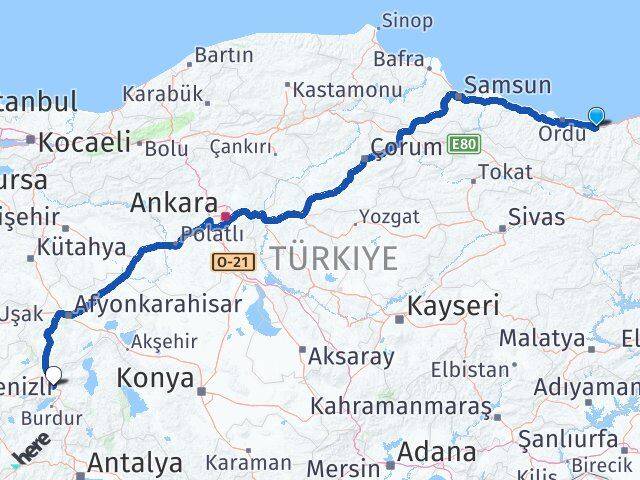 Giresun Keçiborlu Isparta Arası Kaç Km - Yol Haritası
