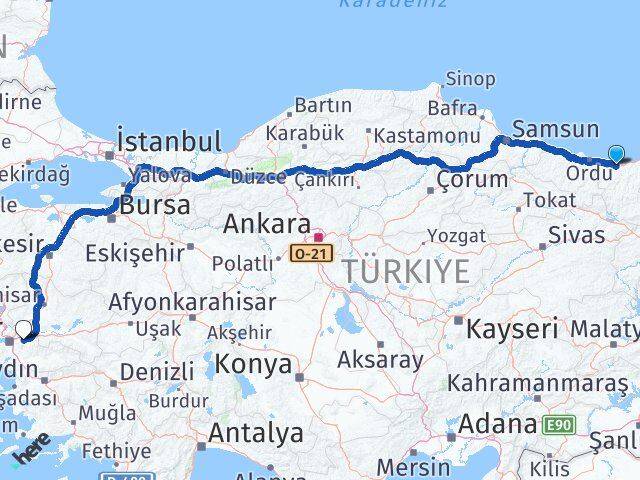 Giresun Kemalpaşa İzmir Arası Kaç Km - Yol Haritası