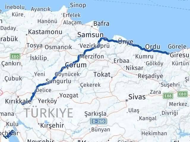 Giresun Keskin Kırıkkale Arası Kaç Km - Yol Haritası