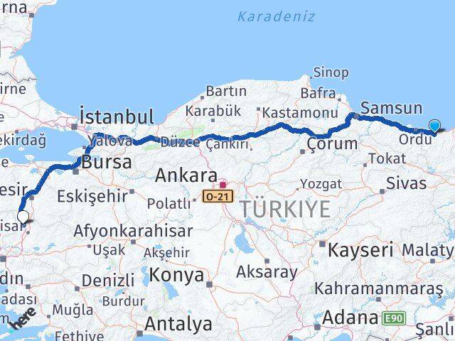 Giresun Kırkağaç Manisa Arası Kaç Km - Yol Haritası