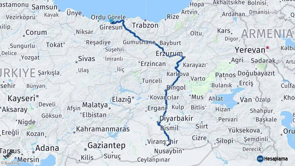 Giresun Kızıltepe Mardin Arası Kaç Km - Yol Haritası