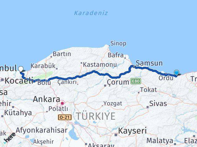 Giresun Kocaali Sakarya Arası Kaç Km - Yol Haritası