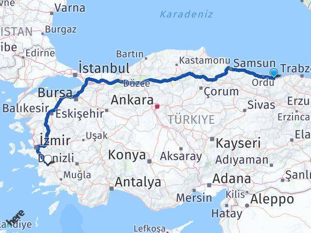 Giresun Koçarlı Aydın Arası Kaç Km - Yol Haritası