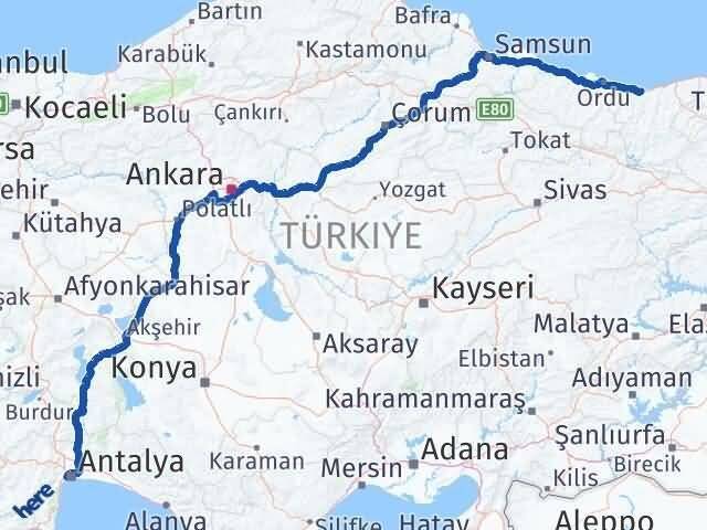 Giresun Konyaaltı Antalya Arası Kaç Km - Yol Haritası