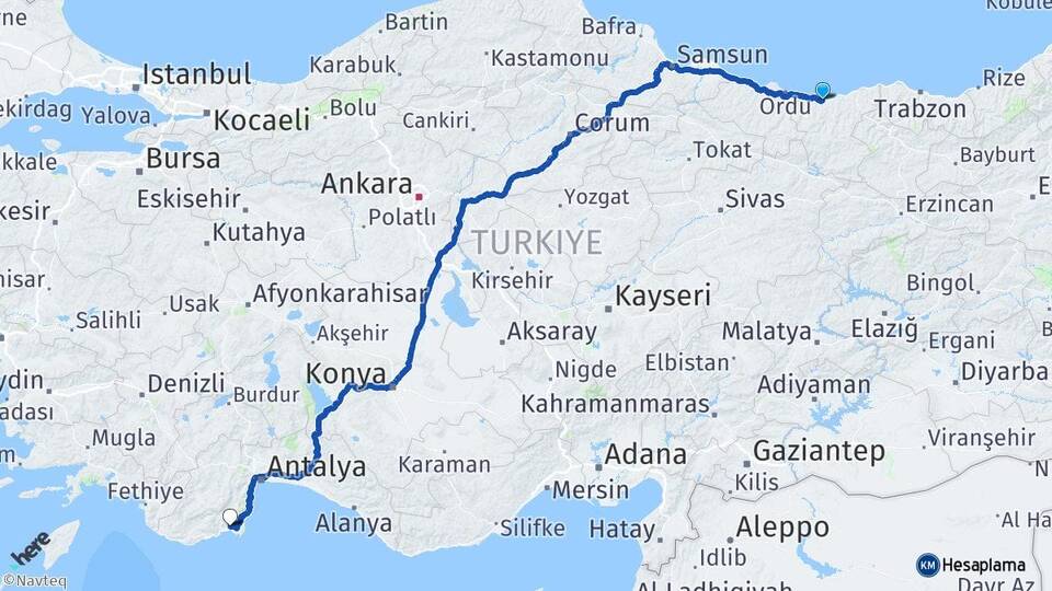 Giresun Kumluca Antalya Arası Kaç Km - Yol Haritası