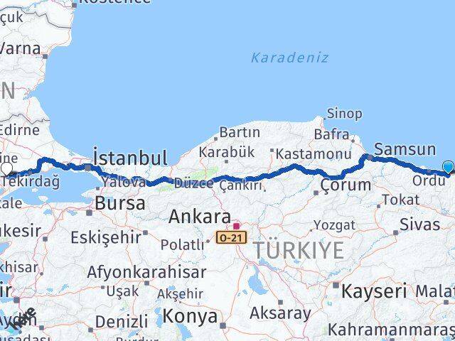 Giresun Malkara Tekirdağ Arası Kaç Km - Yol Haritası