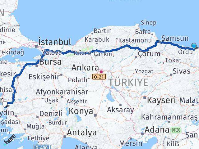 Giresun Menderes İzmir Arası Kaç Km - Yol Haritası