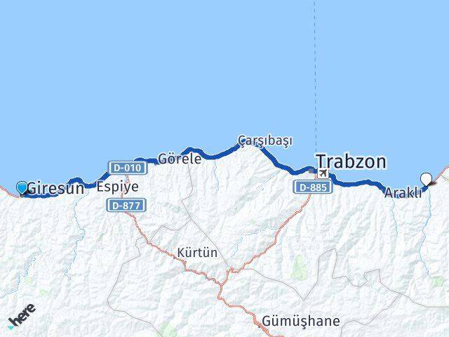 Giresun Of Trabzon Arası Kaç Km - Yol Haritası