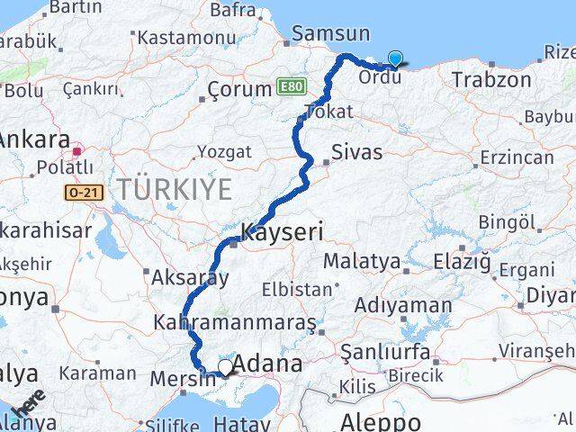 Giresun Piraziz Adana Arası Kaç Km - Yol Haritası