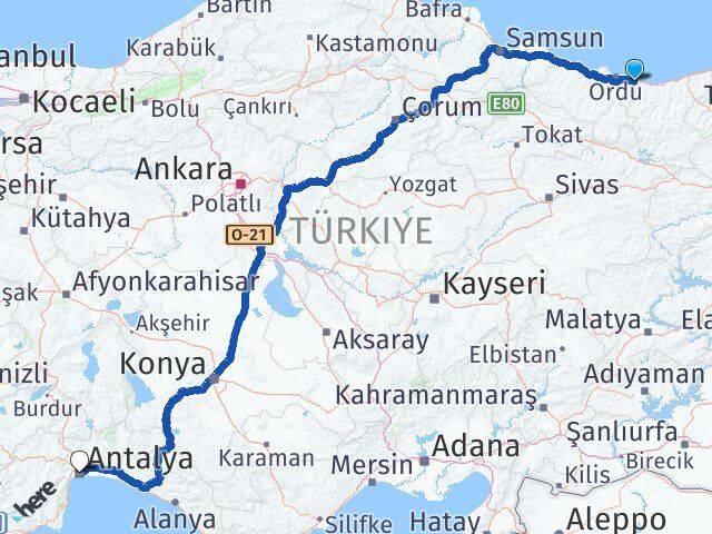 Giresun Piraziz Antalya Arası Kaç Km - Yol Haritası