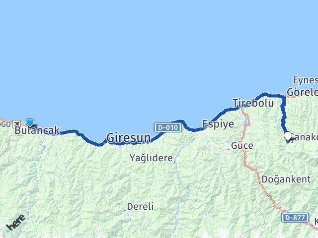 Giresun Piraziz Çanakçı Arası Kaç Km - Yol Haritası