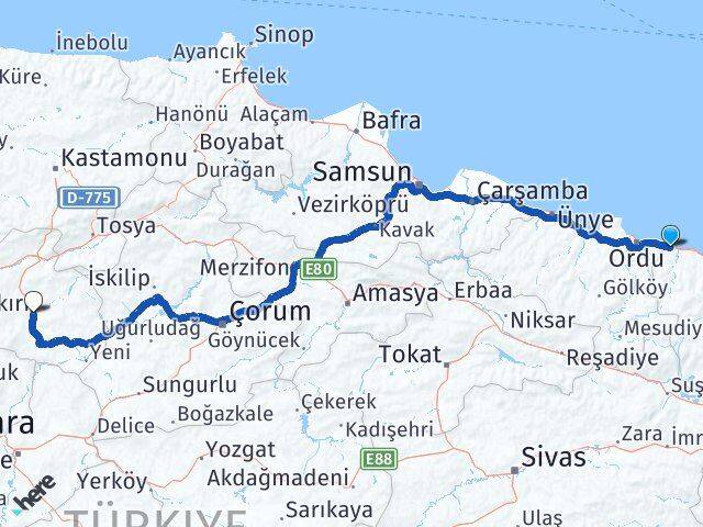 Giresun Piraziz Çankırı Arası Kaç Km - Yol Haritası