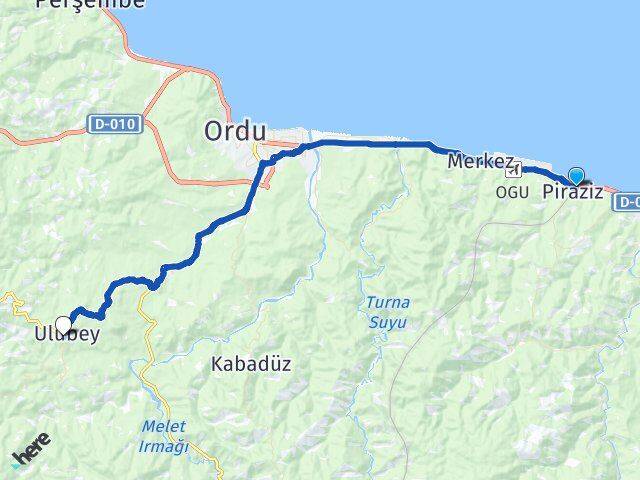 Giresun Piraziz Ulubey Ordu Arası Kaç Km - Yol Haritası