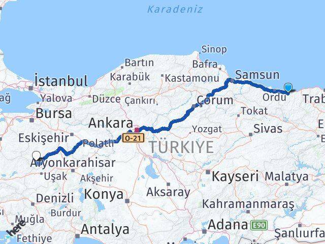 Giresun Şaphane Kütahya Arası Kaç Km - Yol Haritası