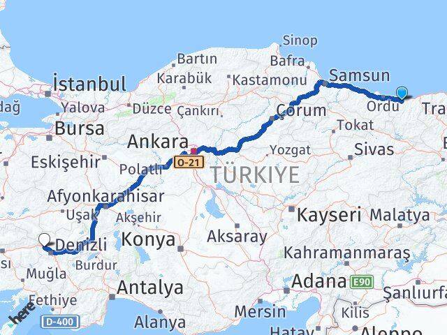 Giresun Sarayköy Denizli Arası Kaç Km - Yol Haritası