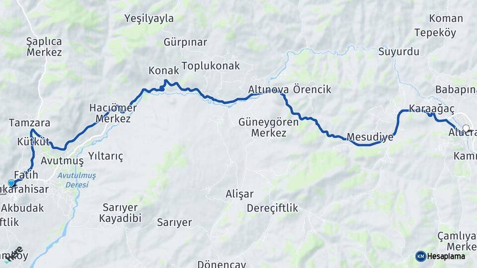 Giresun Şebinkarahisar Alucra Arası Kaç Km - Yol Haritası