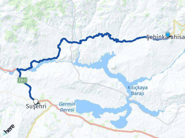 Giresun Şebinkarahisar Suşehri Sivas Arası Kaç Km - Yol Haritası
