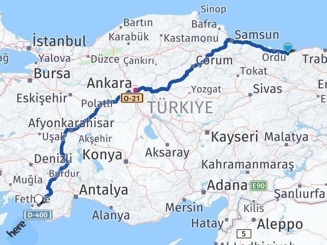 Giresun Seydikemer Muğla Arası Kaç Km - Yol Haritası