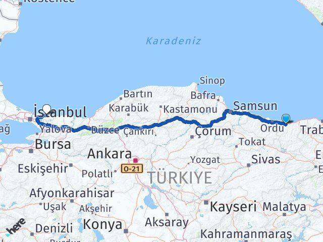 Giresun Şile İstanbul Arası Kaç Km - Yol Haritası