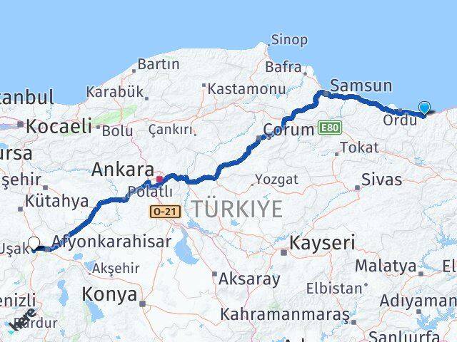 Giresun Sinanpaşa Afyonkarahisar Arası Kaç Km - Yol Haritası