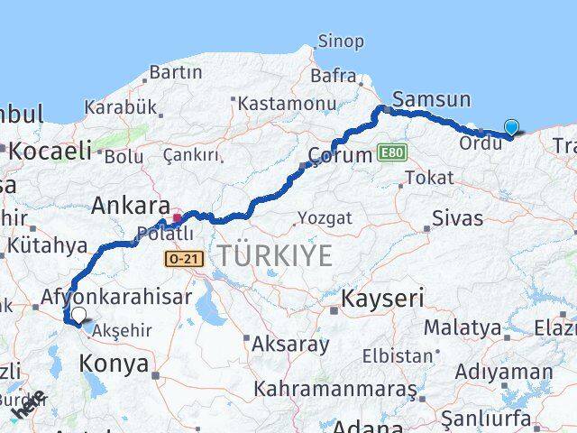Giresun Sultandağı Afyonkarahisar Arası Kaç Km - Yol Haritası