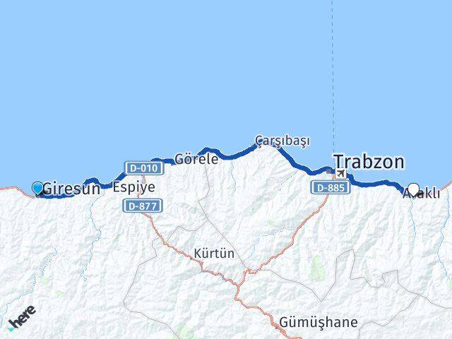 Giresun Sürmene Trabzon Arası Kaç Km - Yol Haritası