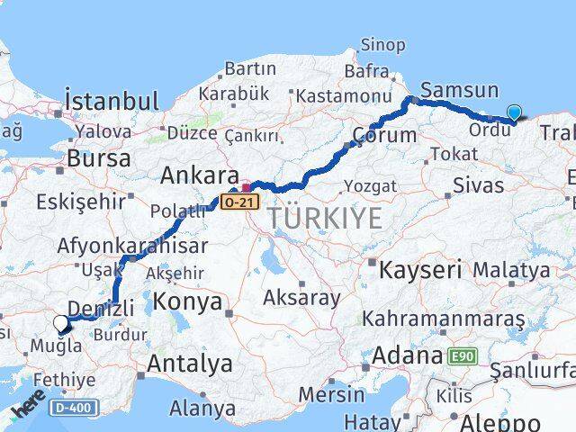 Giresun Tavas Denizli Arası Kaç Km - Yol Haritası