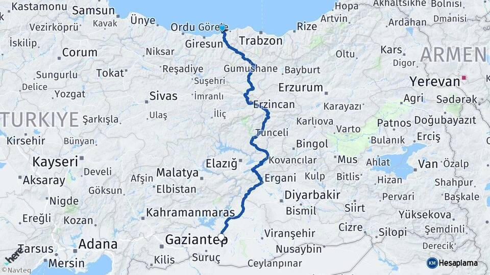 Giresun Tirebolu Şanlıurfa Arası Kaç Km - Yol Haritası
