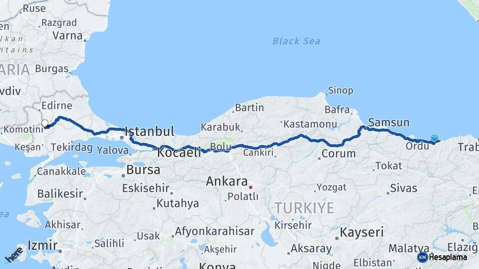 Giresun Uzunköprü Edirne Arası Kaç Km - Yol Haritası