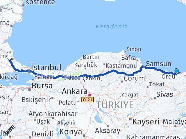 Giresun Vize Kırklareli Arası Kaç Km - Yol Haritası