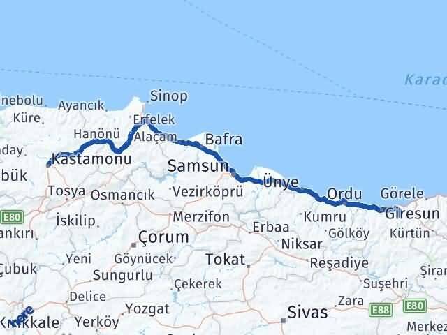 Giresun Yağlıdere Kastamonu Arası Kaç Km - Yol Haritası