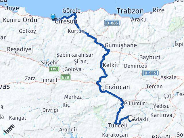 Giresun Yayladere Bingöl Arası Kaç Km - Yol Haritası