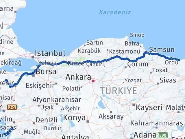 Giresun Yenice Çanakkale Arası Kaç Km - Yol Haritası